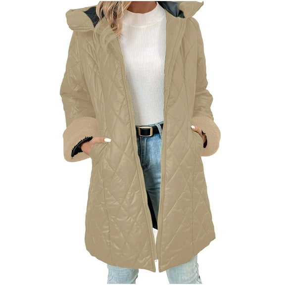 Christmas Clearance! ZVNAΖH Long Quilted Jackets for Women Winter Puffer Jacket Long Cardigan Jacket Zip Up Warm Jacket Casual Padded Jacket