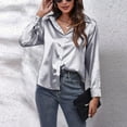 thumbnail image 4 of Women's Satin Silk Long Sleeve Button Down Shirt Formal Work Blouse Top,,M，G103322, 4 of 7