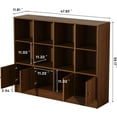 thumbnail image 3 of DIYART Brown Bookshelf, Wood Bookcase with 3 Tier Shelves, 12 Cube Storage Organizer with Doors for Bedroom, Living Room, 47.8" W x 39.1" H, 3 of 7