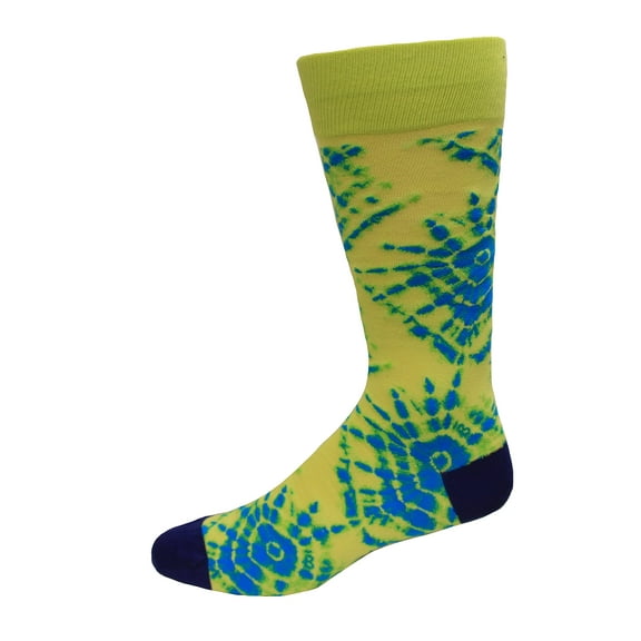 Tie Dye Neon Yellow Mens Crew Socks