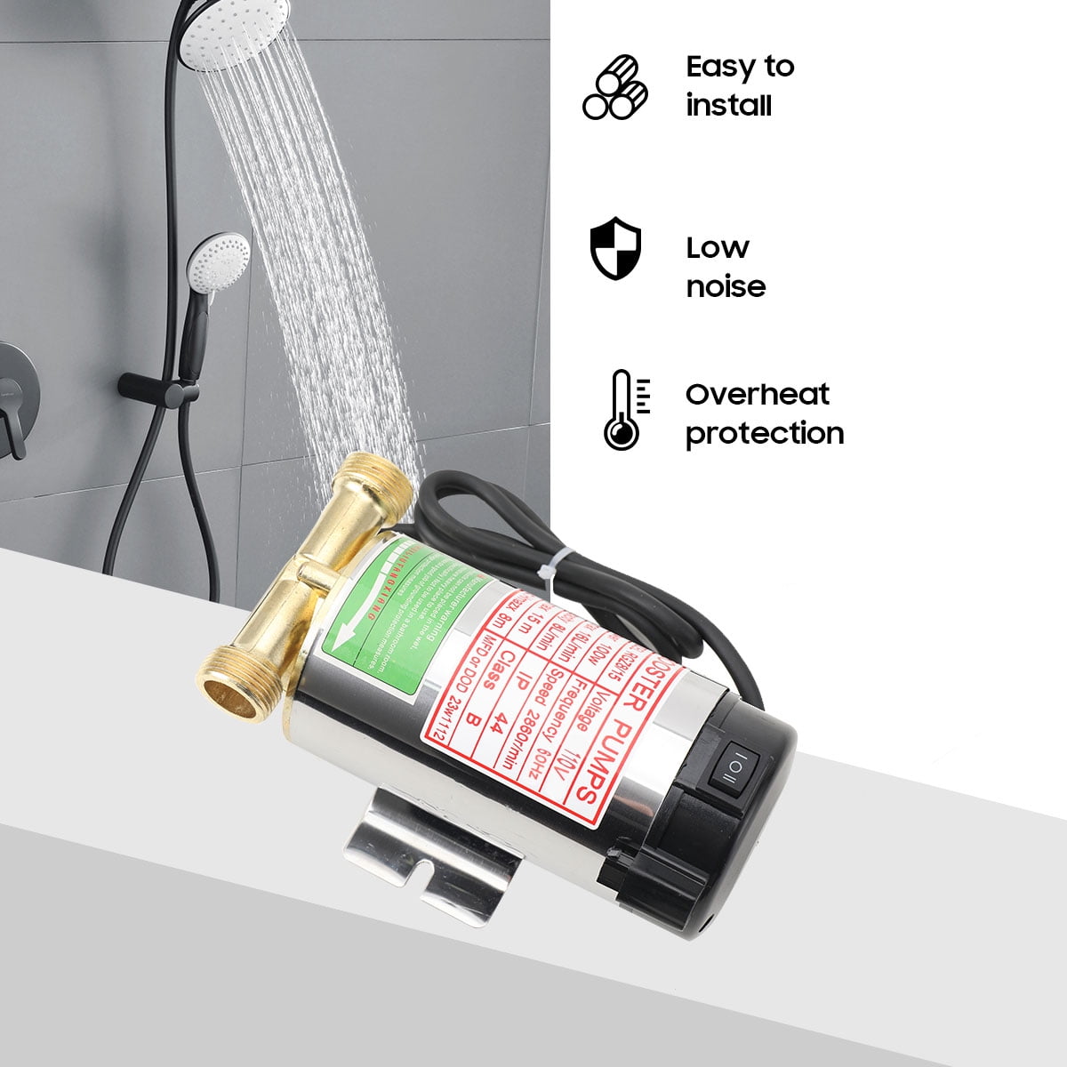 SUDEG Water Pressure Booster Pump for Home, 110V Water Pump Electric Automatic Household Water Pressure Booster Pump Shower Booster with Water Flow Switch