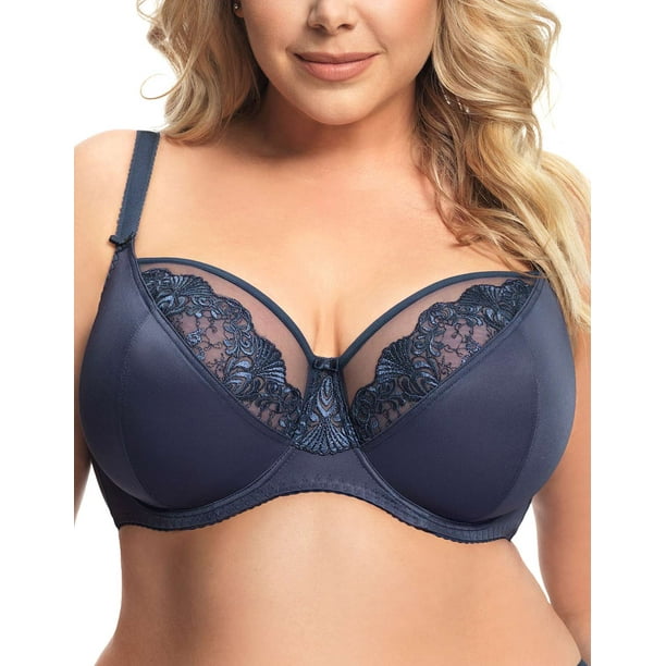 Gorsenia Granada K656-GRA Navy Blue Embroidered Non-Padded Underwired Full  Cup Bra 40L (HH UK) 