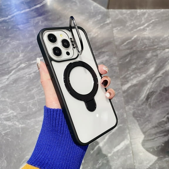 for iPhone 14 Clear Case, Compatible with MagSafe Military-Grade Protective Built-in Ring Stand & Camera Cover Stand Phone Case Scratch-Resistant Back Cover for iPhone 14, Black