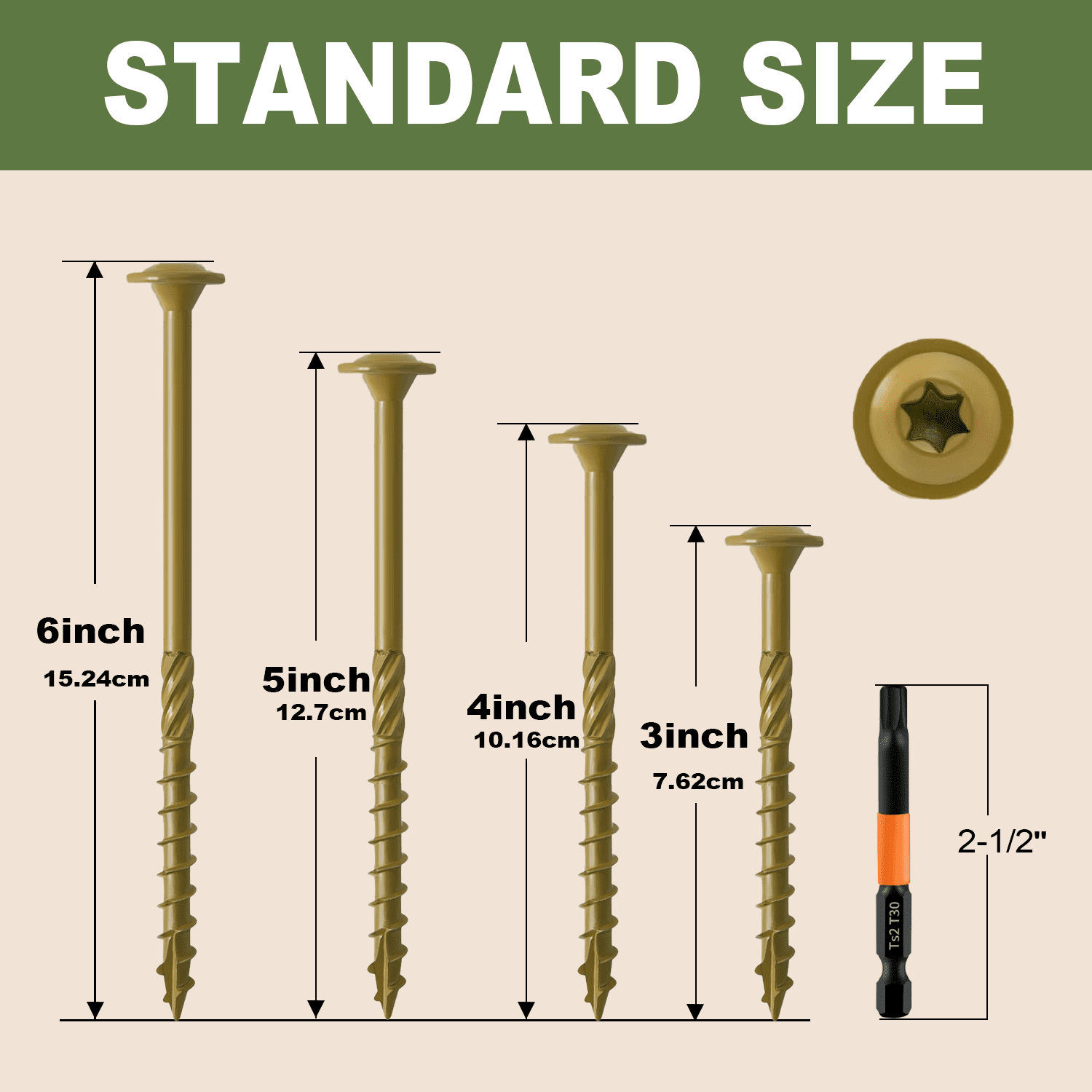 #14 X 3" Lag Screws, 100Pcs Torx Drive Tan Coated Exterior Structural Wood Screws, Construction Screws for Deck, Fence, WoodworkinG
