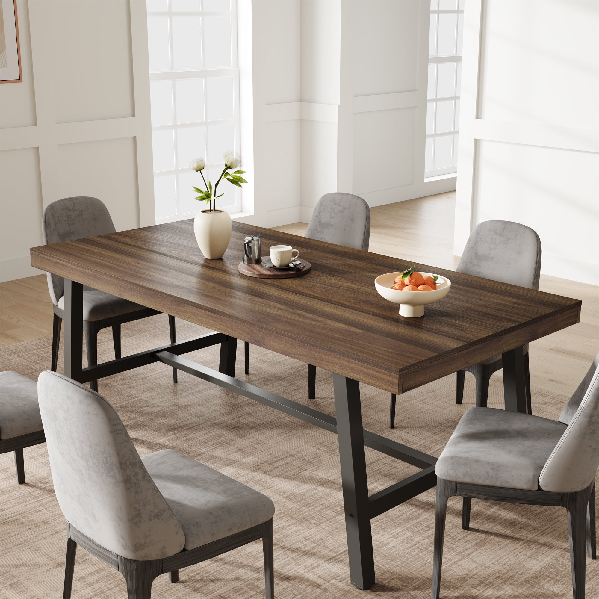 70.87 Inch Long Large Rectangle Dining Table for 6-8 People, Modern Kitchen Dining Room Table with Rustic Wooden Tabletop & Strong Metal frame(Only Brown Table)