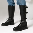 thumbnail image 2 of XUNKUSGA Knee High Boots for Men Fashion Round Toe Lace Up Triple Buckle Straps Men's Motorcycle Boots Renaissance Men PU Leather Boots,6.5, 2 of 9