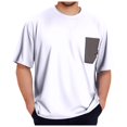 thumbnail image 1 of T-Shirts Patch Tricoté à Blocs de Couleur, Col Rond, Manches Courtes, Chemises d'Été pour Hommes, Blanc TG, 1 of 4