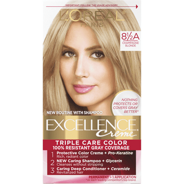 L'Oreal Paris Excellence Creme Level 3 Permanent Hair Color Kit, 8 1/2A ...