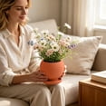 thumbnail image 4 of DefiDgd Ceramic Striped Round Planter With Drainage Tray,Minimalist Style Flower Pot for Succulent Plants Bouquet Floral Desktop Home Office Balcony Indoor Outdoor Garden Decor(Orange), 4 of 6
