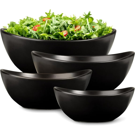 Matte Black Ceramic Serving Bowls for Entertaining, 10-18-28-42 Ounce, Microwave, Oven & Dishwasher Safe, Large Serving Dishes, Prep Salad Bowls for Pasta, Parties, Catering, Set of 4