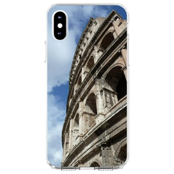 DistinctInk Clear Shockproof Hybrid Case for iPhone XR (6.1" Screen) - TPU Bumper, Acrylic Back, Tempered Glass Screen Protector - Roman Colosseum Rome