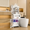 thumbnail image 2 of VECELO Bathroom Storage Cabinet with Movable Wheels, Foldable Storage Cabinets with 1 Drawers and 2 Cabinet, Adjustable Shelf, Narrow Bathroom Storage Organizer for Small Spaces, Laundry, White, 2 of 12