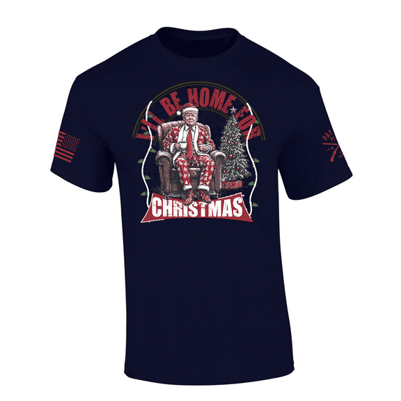 Patriot Pride Mens Festive Funny Trump I'll Be Home For Christmas Short Sleeve T-Shirt-Navy-Medium