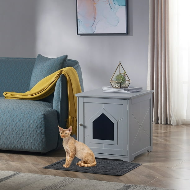 Unipaws Cat Litter Box Enclosure with Mat, Privacy Cat Washroom, Litter