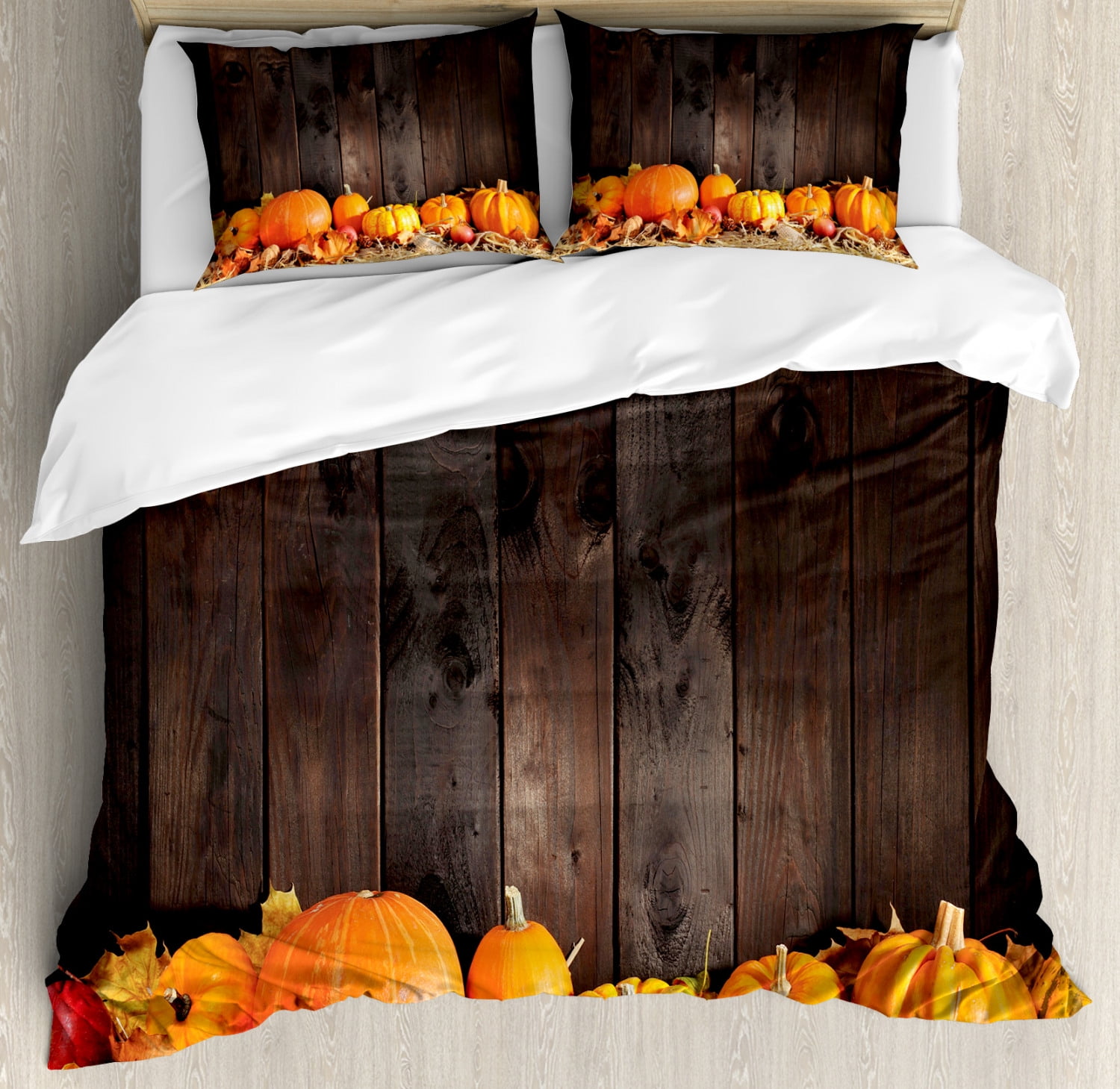 Thanksgiving Themed Pumpkin Print Queen Duvet Cover Set