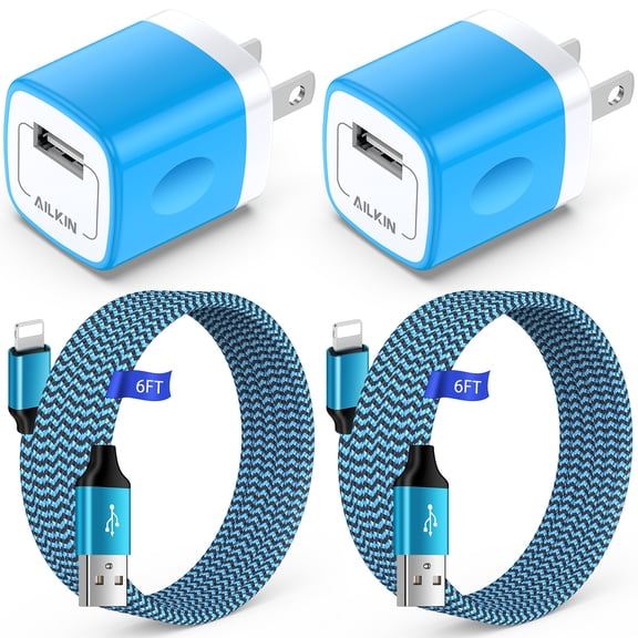 Compatible with iPhone Charger Fast Charging AILKIN 2Pack Charger Block with 6ft Cord Charging Block Plug Power USB Wall Charger Adapter Compatible with iPhone 14/13/12/11,Blue