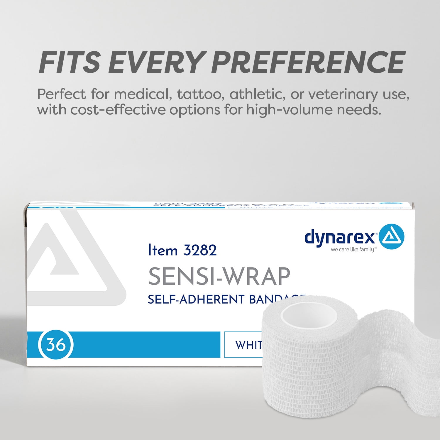 Dynarex Sensi-Wrap Self-Adhesive Bandages, 36-Pack, 2" x 5 yards, White, Latex, Colored Elastic Cohesive Athletic Tape, Tattoo Grip & Vet Wrap