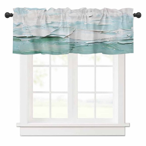 Abstract Teal Valances for Windows Green White Oil Painting Texture Modern Art Rod Pocket Curtain Valance Window Treatment Short Curtains for Kitchen Living Room, 54"x18"