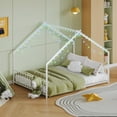 thumbnail image 2 of Bellemave Full Size Metal House Bed with Roof and LED Lights Montessori House Bed with Headboard and Footboard  Floor Bed Frame with Slats (Full, White), 2 of 10