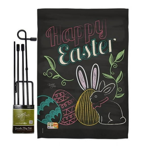Breeze Decor BD-EA-GS-103054-IP-BO-D-US16-BD 13 x 18.5 in. Colorful Easter Eggs Spring Impressions Decorative Vertical Double Sided Garden Flag Set with Banner Pole