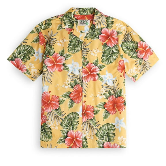 Hibiscus Yellow Hawaiian Shirt, Summer Aloha Beach Shirt, Unisex Button Down Short Sleeve Shirts, Summer Shirt, Family Hawaiian Shirt