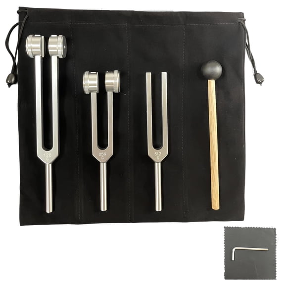 Tuning Forks Set for Relaxation, 128 256 512 Hz, Sound Therapy Tuning Fork Chakra Tools, with Hammer, Wrench, Cloth Bag, Stable Frequency, Metal Tuner, Relaxation, Reduce Tension