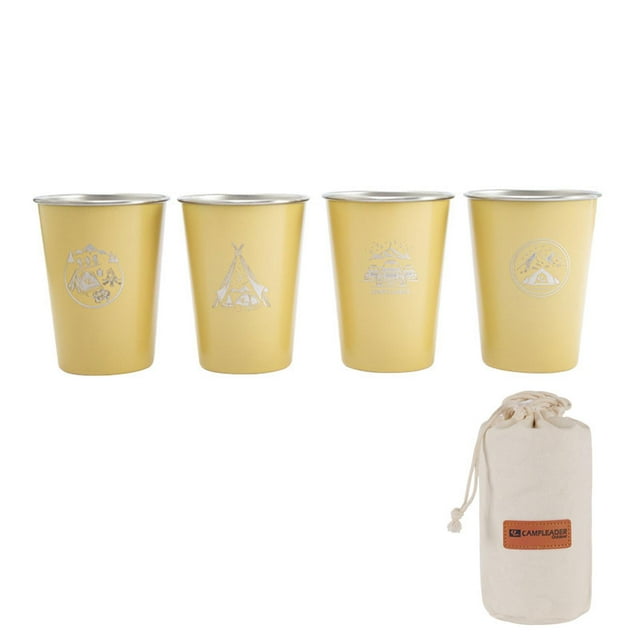 4x Taza Apilable de Acero Inoxidable Perfecl para Acampar Portátil con Bolsa 350ml Amarillo