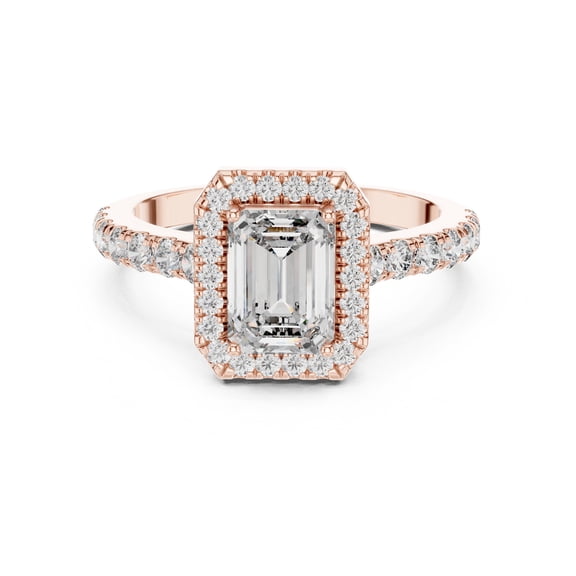 2Ct Emerald Cut Simulated Diamond Halo Wedding Ring 14K Rose Gold Plated