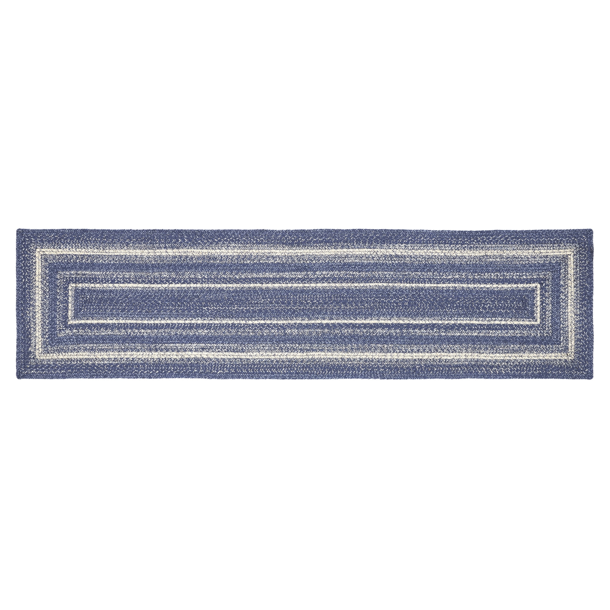 VHC Brands Great Falls, Braided Jute Runner Rug, Non-Skid Pad, Rectangle, Blue, 24x96