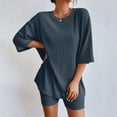 thumbnail image 3 of Short Sets for Women Ribbed Knit Loose Fit Short Sleeve Crewneck T Shirt and Shorts 2 Piece Matching Set Womens Lounge Set, 3 of 7