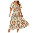 thumbnail image 2 of TIMIFIS Robes d'Été pour Femmes Robes d'Été Boho Décontractées Fluides Plage Col Carré Manches Courtes Bouffantes Dos Smocké Boho Floral Longue Maxi Robe pring, 2 of 5
