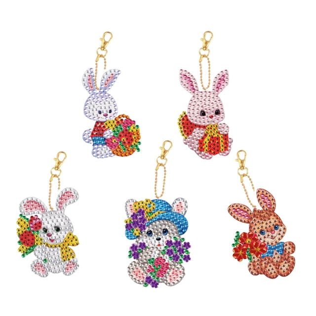5 Llaveros Con Pintura De Diamantes, Adornos De Huevos De Pascua, Abalorios, Mosaicos, Conejito De Pascua C SM SunniMix Llavero de pintura de diamante