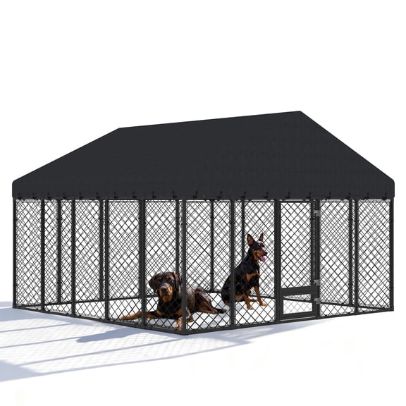 10×10 ft Heavy-Duty Outdoor Dog Kennel with Roof, Weather-Resistant Metal Enclosure with Double-Lock Door