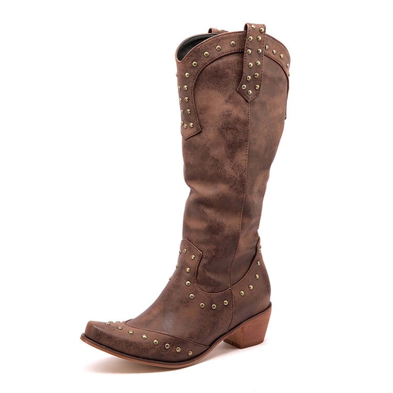 Rhnestone Knee Hgh Western Boots | Black Cowboy Boots, Chunky Heels Boots, Womens Knee Hgh Boots