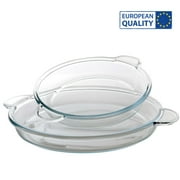 PASABAHCE Glass Round Baking Dish Set, Clear Casserole Tray, Oven Safe Bakeware, 14.5 inch + 12.5 inch