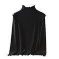 thumbnail image 5 of Ladies' Fashion Solid Color Fleece Ruffled Mock Neck Pullover Waveselvedge Half High Neck Long Sleeve Thickened Top, 5 of 5