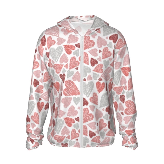 Balery Hand Drawn Hearts Sudadera ligera de manga larga con capucha y protección solar UPF 50+ para hombre y mujer, ideal para pesca y running-X-Large