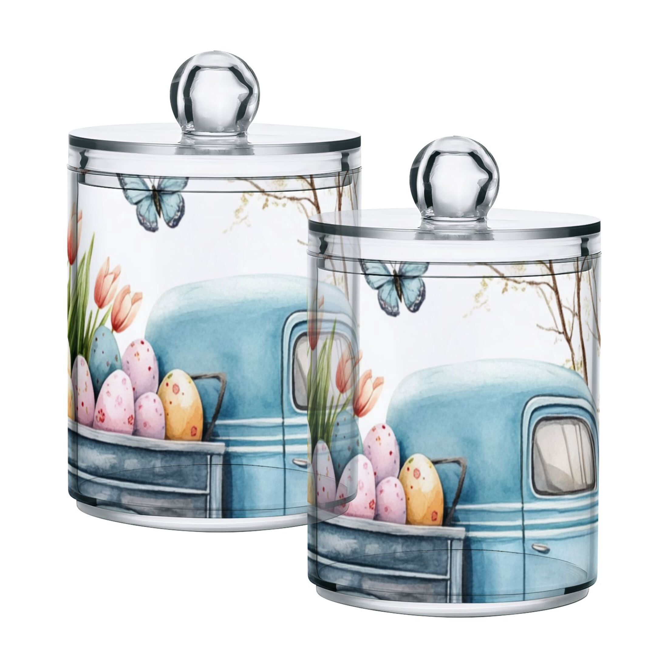 Ckdifva Blue Truck Easter Eggs Storage Jar with Lid Acrylic Organization Storage Containers Set of 4
