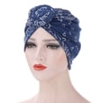 thumbnail image 2 of Caywon Women's Trendy Floral Print Head Wrap Muslim lightweight Breathable Ruffle All Packaged Spring Summer Headscarf(Navy,Free Size), 2 of 2