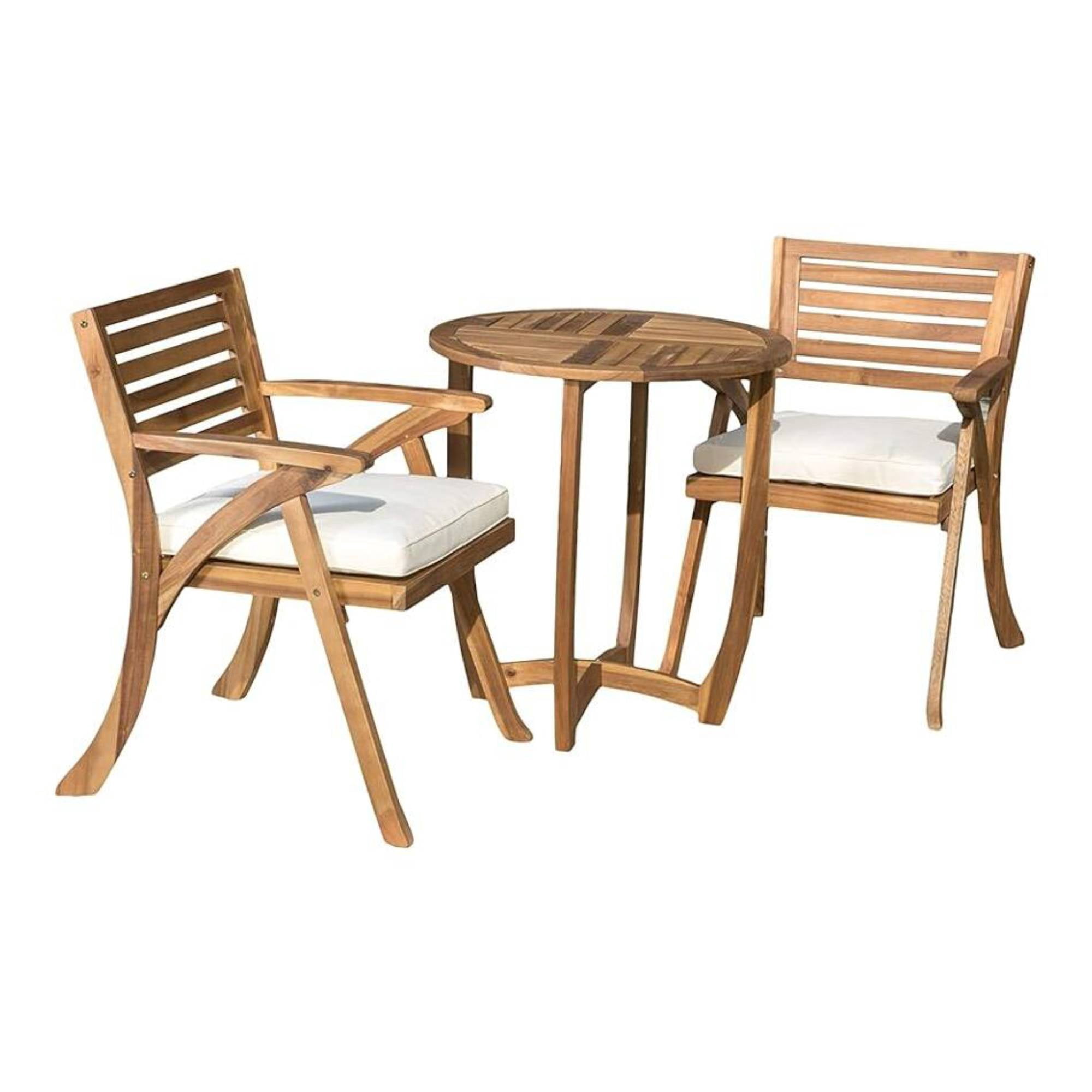 Mintazer 3-Piece Patio Bistro Set, Patio Outdoor Conversation Set with Round Table & 2 Arm Chairs, Patio Furniture Sets with Water-Resistant Cushions, Natural