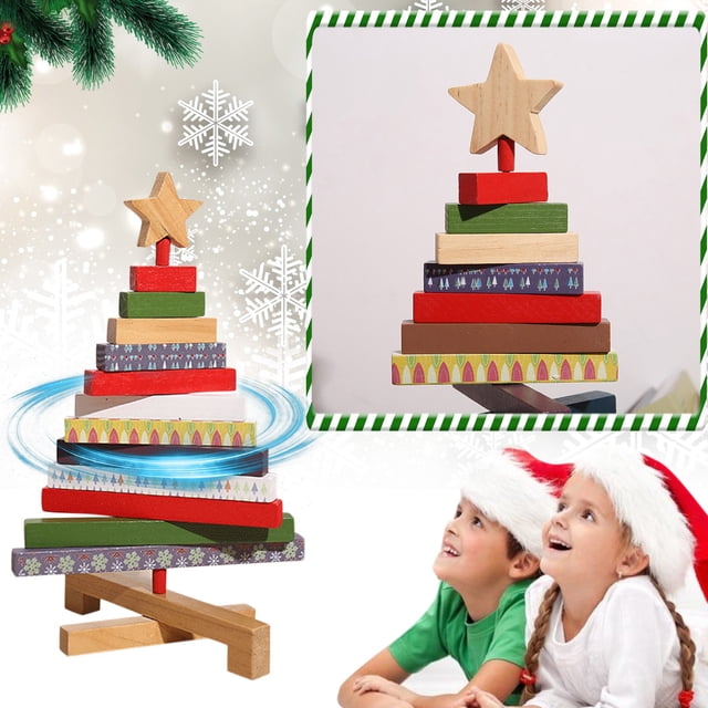 Cqxid Ornement de Bureau à Moins de 10$ Décorations de Noël Rotatives Arbre Accessoires de Bureau Décor en Bois