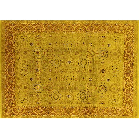 Ahgly Company Machine Washable Indoor Rectangle Oriental Yellow Industrial Area Rugs, 2' x 4'