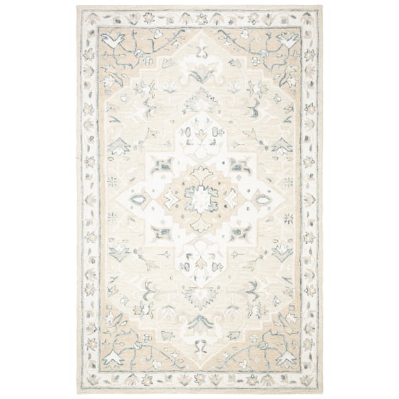 SAFAVIEH Micro-Loop Emilija Floral Bordered Wool Area Rug, Beige/Ivory, 5' x 8'