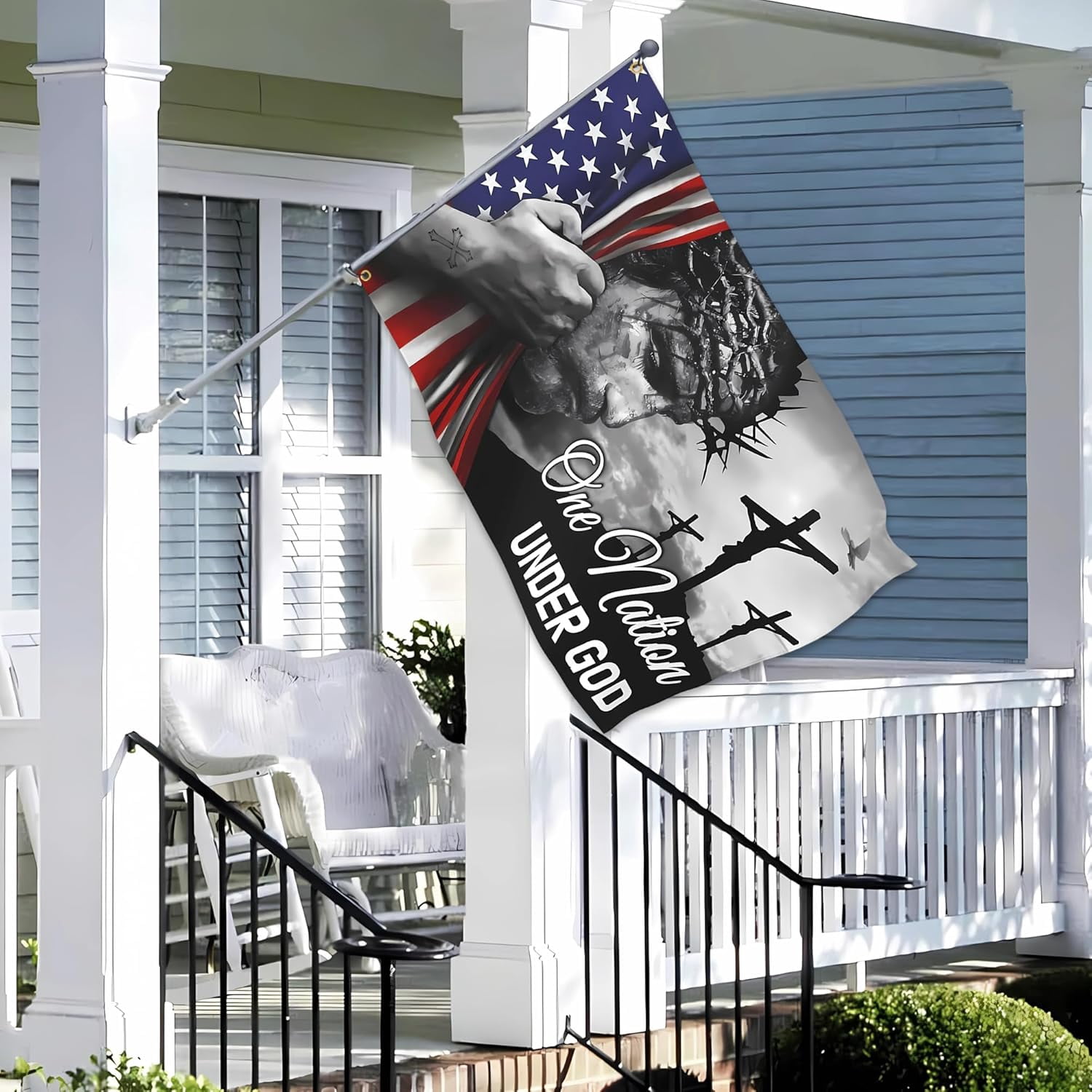 One Nation Under God Flag Christian Jesus American Flags for Outside 3x5 Double Sided 3 Ply In God We Trust Flag Jesus Easter Flag Banner for House Yard Indoor Outdoor Faith Patriotic Flag Decor