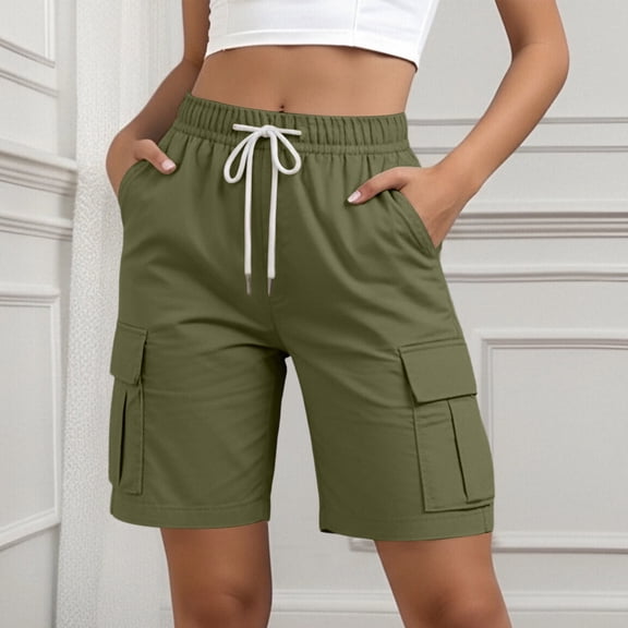 Sokhug Cargo Shorts for Women Elastic Drawstring with Multiple Pockets Casual Loose Fit Utility Summer Hiking Shorts