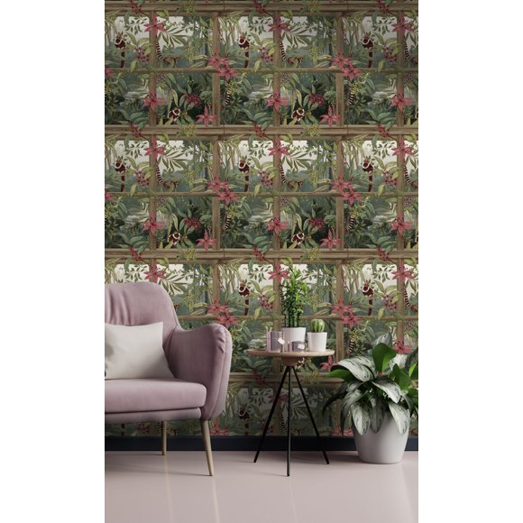 Light Tropical Floral Foliage Shelf Liner Non-Woven Wallpaper (57Sq.ft) Double Roll