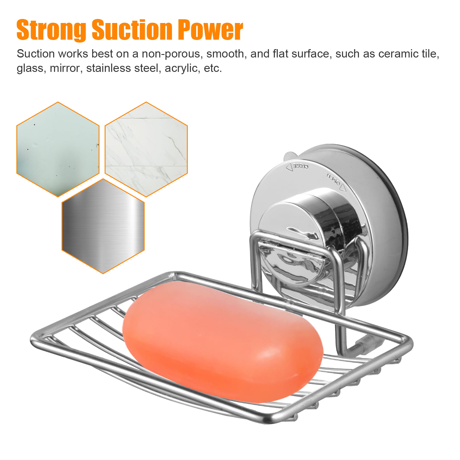 Stainless Steel Rustproof Soap Dish Corner Suction Cup Shower And Kitchen Holder 