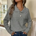 thumbnail image 3 of Ladies' Casual Stand Up Collar Knitted Sweater Solid Color Button Casual Loose Sweater for Fall Winter Easy Wear,Dark Gray,L, 3 of 5