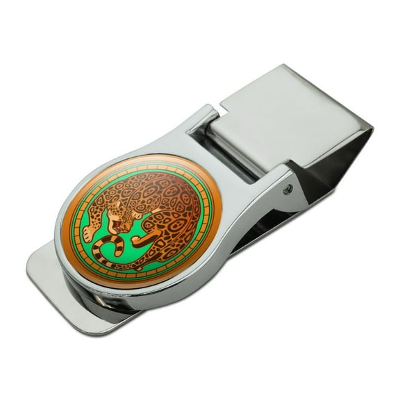 Jaguar in Gold Circle Satin Chrome Plated Metal Money Clip
