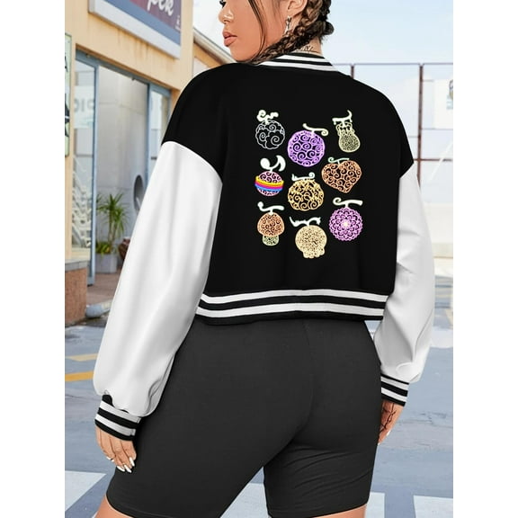 Women's One Piece Anime Baseball Jacket Luffy Hoodie Big Size Varsity Jacket Glow Devil Fruits Japan Manga